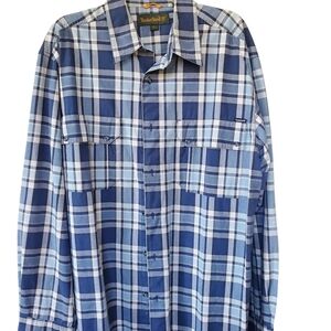 Timberland Men's Casual Blue and White Plaid Shirt